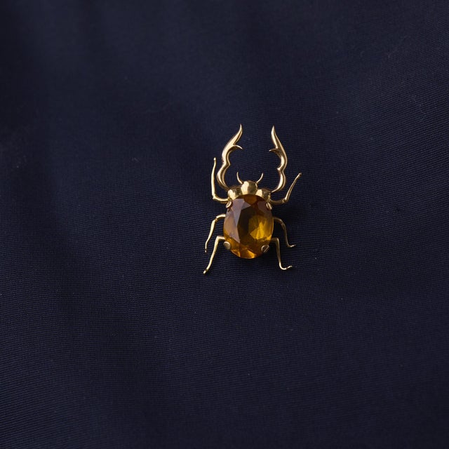 Late 19th Century Late 19th Century Victorian 4.40 Carat Citrine 18k Yellow Gold Stag Beetle Brooch For Sale - Image 5 of 6