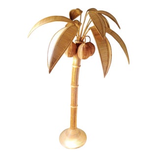 Vintage Mario Lopez Torres Massive Natural Honey Rattan Palm Beach Regency Palm Tree Coconut Floor Lamp For Sale