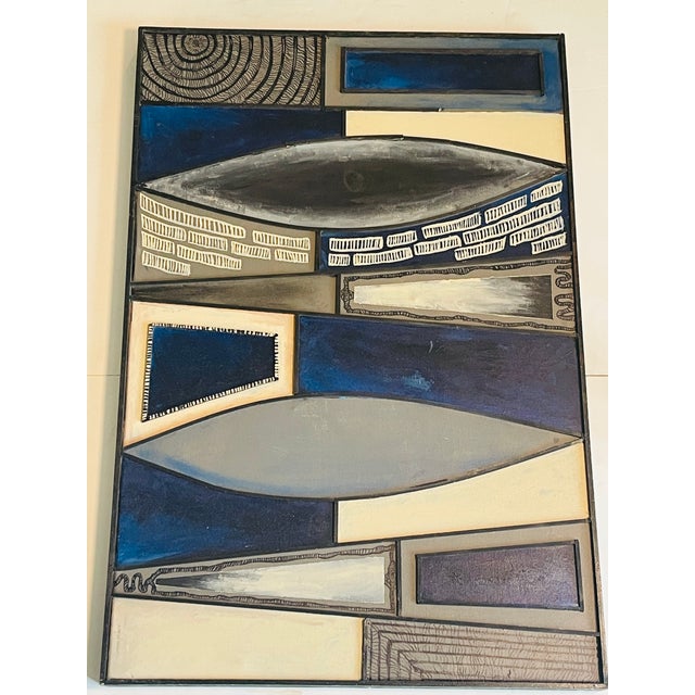 Dark abstract painting on canvas framed.