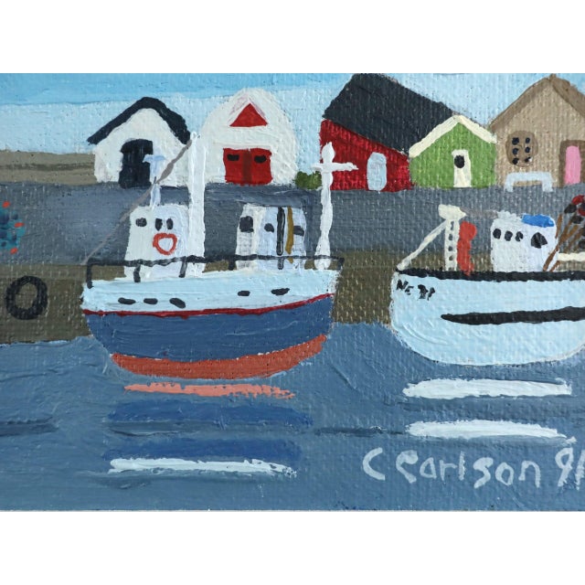 Blue 1988-1992 'Set of 4 Paintings' Vintage Original Naïve Style Small Original Landscape Oil Paintings, Framed For Sale - Image 8 of 11