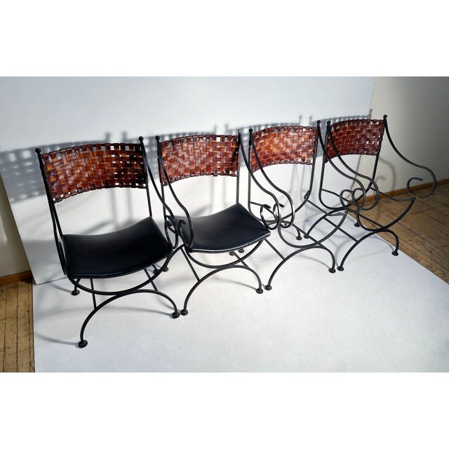Pair of Arthur Umanoff Scroll Arm Chairs with Leather Strapping For Sale In Chicago - Image 6 of 6