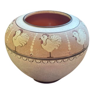 Folk Art Rooster Pottery Vase, Early Pewabic Style For Sale