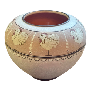 Folk Art Rooster Pottery Vase, Early Pewabic Style
