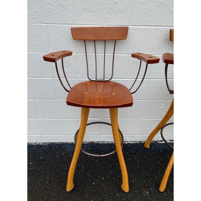 Arts & Crafts Vintage Handmade Bar Stools. Set of 3 Bar Stools . For Sale - Image 3 of 9