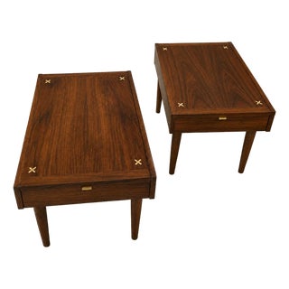 Mid 20th Century Merton Gershun for American of Martinsville Accord End Tables - Walnut, Brass Inlays For Sale