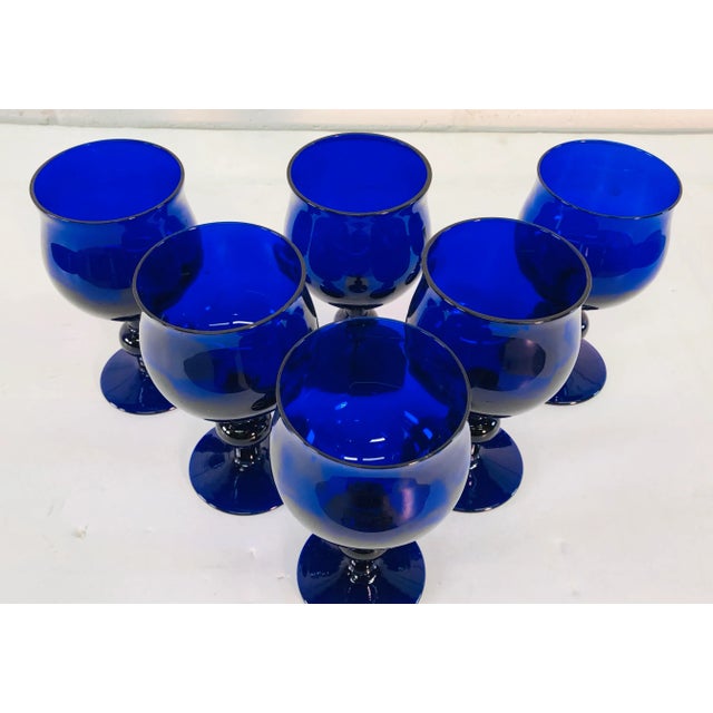 Glass Art Deco Style Cobalt Glass Wine Stems, Set of 6 For Sale - Image 7 of 10