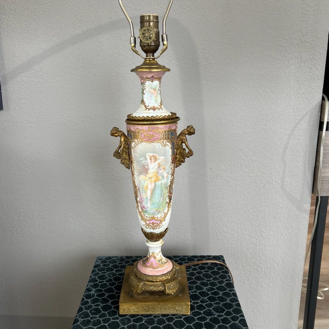 Late 19th Century 19th Century Porcelain Hand Painted Table Lamp Signed For Sale - Image 5 of 12