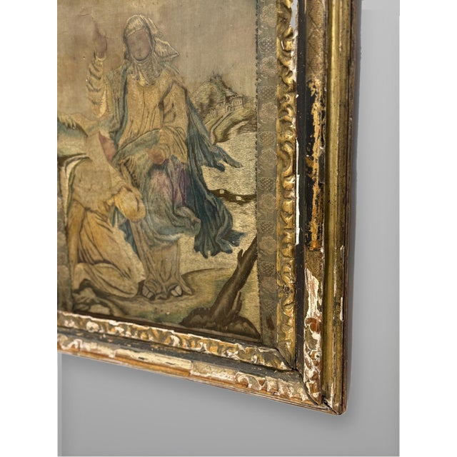 Framed Continental Silk Work "Noli Me Tangere" Stumpwork Panel, 18th Century For Sale - Image 4 of 11