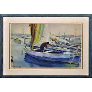 Paul Delvaux, La Belle Anna, the Port of Cannes, Gouache & Watercolor & Paper, Framed For Sale