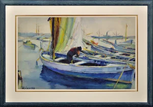 Paul Delvaux, La Belle Anna, the Port of Cannes, Gouache & Watercolor & Paper, Framed