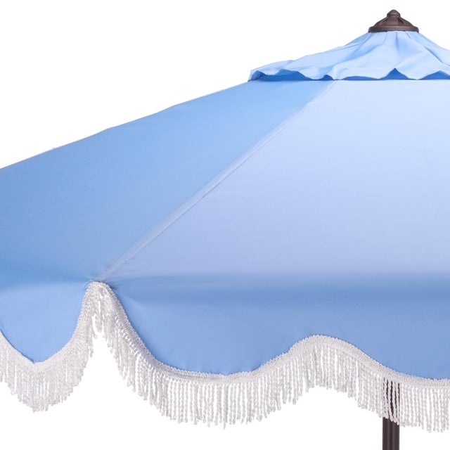 Spritely Home Torsa 9 Ft Crank Umbrella, Baby Blue/Brown Pole For Sale - Image 4 of 9