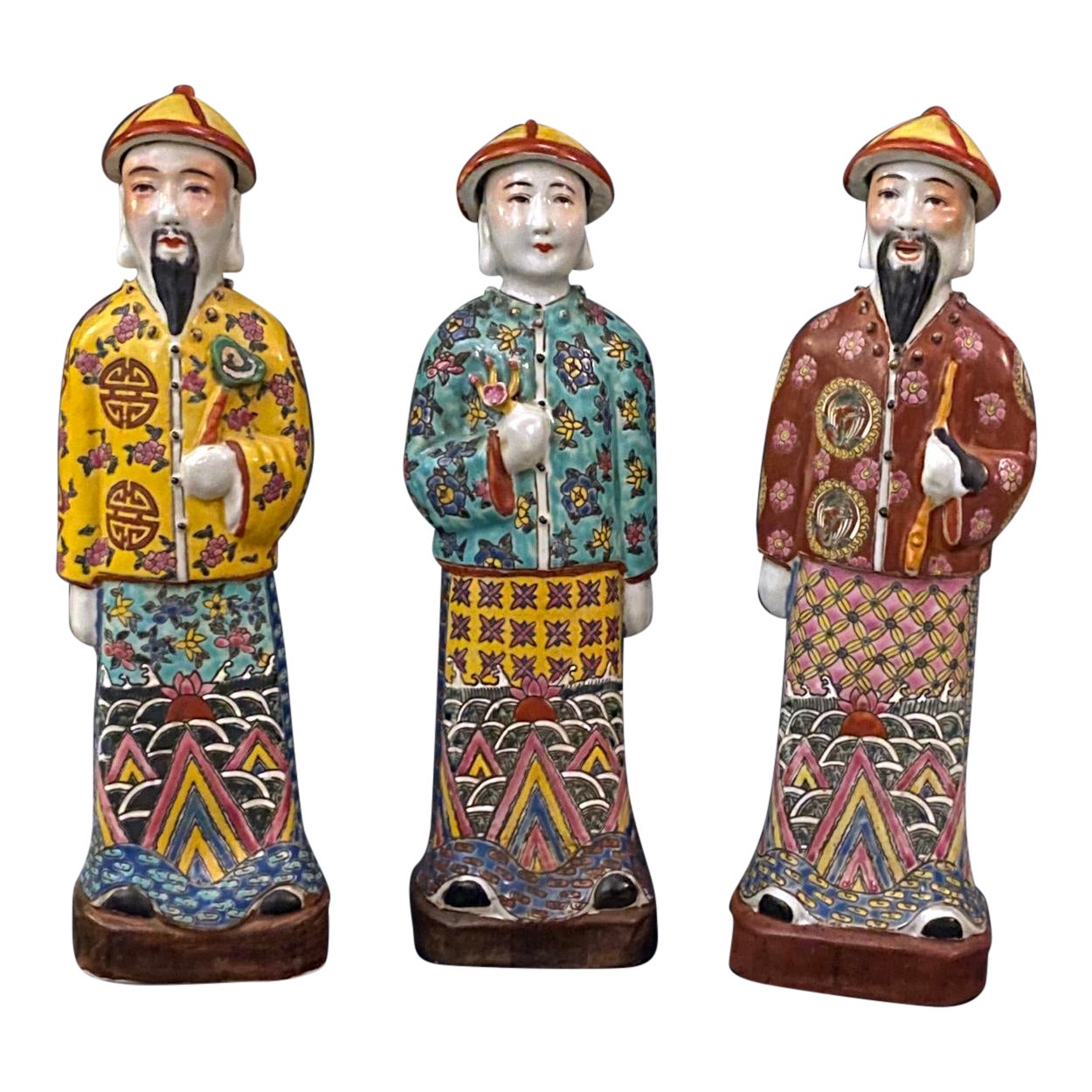 Antique Chinese Porcelain Figurines Qing Dynasty Emperor Statues Set