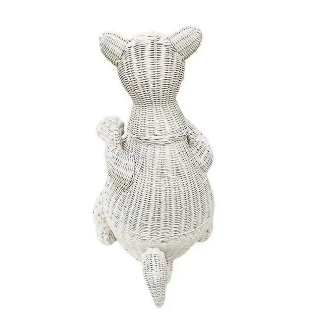 Children's Bohemian White Wicker Kangaroo Animal Decorative Basket or Planter For Sale - Image 3 of 6