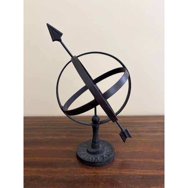 Metal Black Iron Armillary Globe Sculpture – Traditional Landscape & Garden Decor For Sale - Image 7 of 8