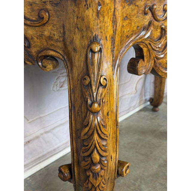 Italian Rococo Style Hand- Carved Walnut Console Table For Sale - Image 15 of 15