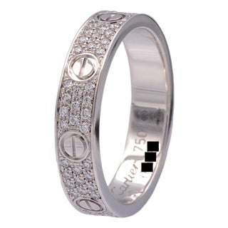 Cartier Love Ring Paved in 18k White Gold With Diamonds 4mm 5.25 Us / 50 Eu For Sale