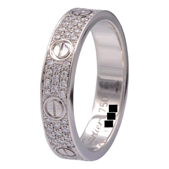 Cartier Love Ring Paved in 18k White Gold With Diamonds 4mm 5.25 Us / 50 Eu For Sale