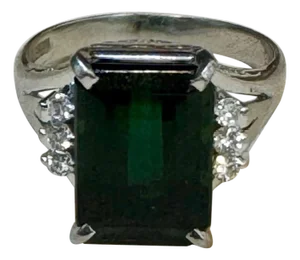 5.2 Carat Green Tourmaline & .15 Carat Diamond Cocktail Ring 14 Karat White Gold