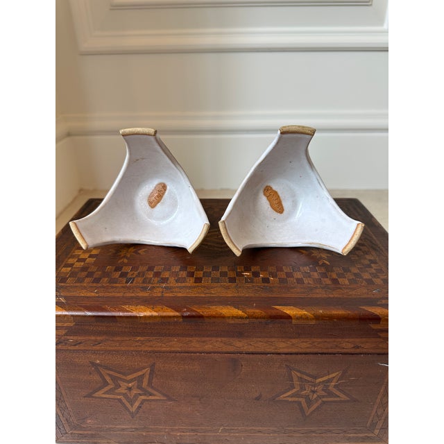 Vintage Handcrafted Signed Atomic Glazed Terracotta Candleholders - A Pair For Sale - Image 9 of 18
