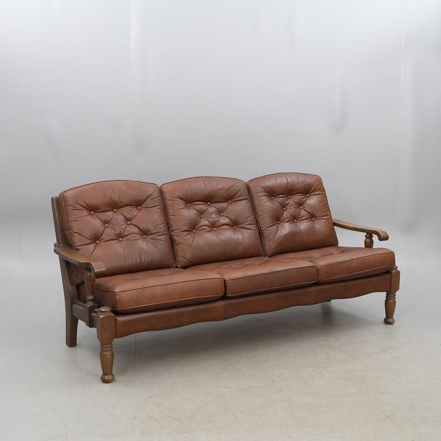 1970s Vintage Three-Piece Sofa Set in Leather, 1980, Set of 3 For Sale - Image 5 of 12