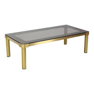 Mid Century Modern Brass and Two-Tone Glass Rectangular Coffee Table For Sale