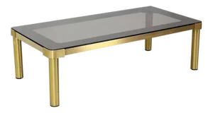 Mid Century Modern Brass and Two-Tone Glass Rectangular Coffee Table