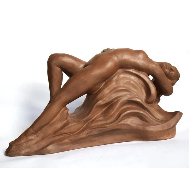 Masterfully executed lying nude from the Art Deco (or Art Nouveau) period. Unglazed ceramics. The brand is clearly...