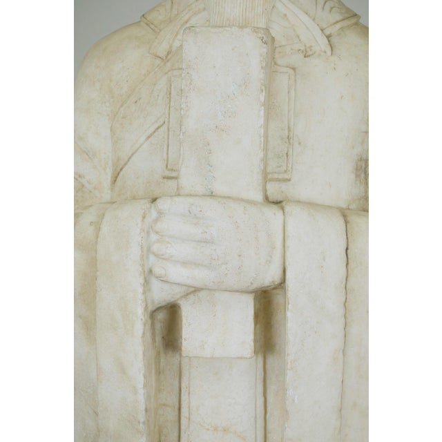 Off-white Mid 20th Century Pair of 5.5 Ft. Chinese Marble Civil Officer & Military Leader Statues For Sale - Image 8 of 16