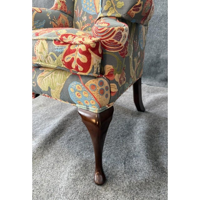 Vintage High Back Blue Floral Wingback For Sale - Image 10 of 12