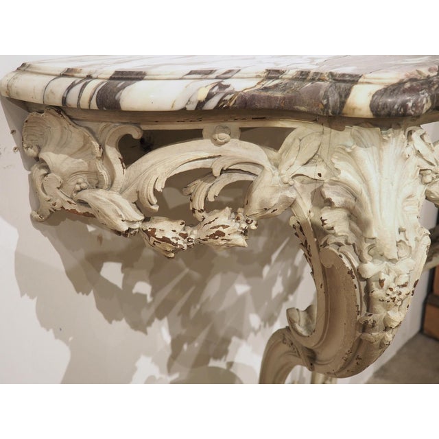 French Painted Louis XV Style Console Table, Breche Violette Marble Top, C. 1850 For Sale In Dallas - Image 6 of 12