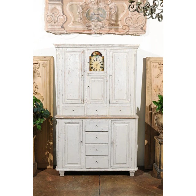 Swedish 1810s Painted Wood Clock Cupboard with Doors and Drawers For Sale - Image 12 of 13