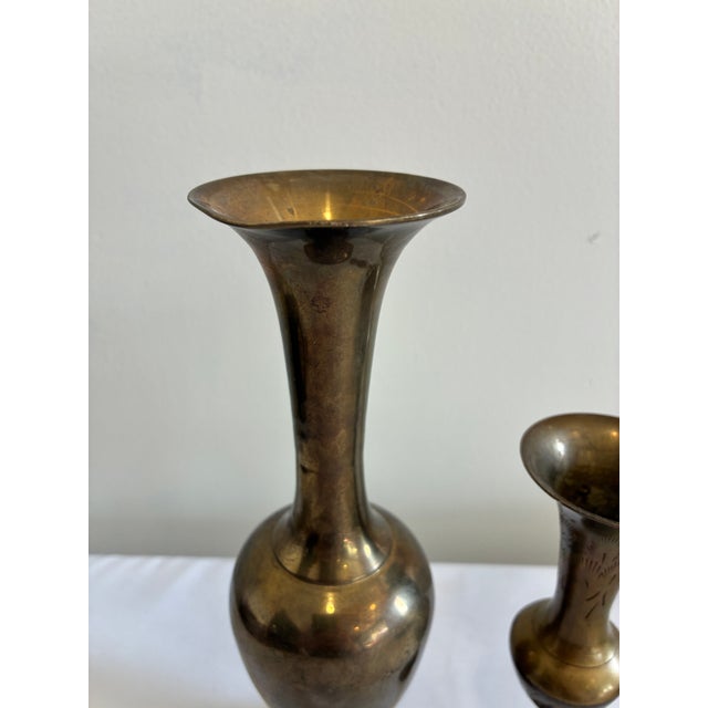 Mid-Century Modern Set of 2, Vintage Brass Bud Vases For Sale - Image 3 of 8