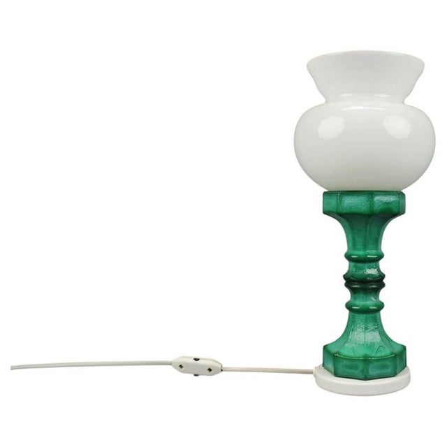 Czechoslovak Malachite Style Pressed Glass and Opaline Table Lamp, 1970s For Sale - Image 11 of 11