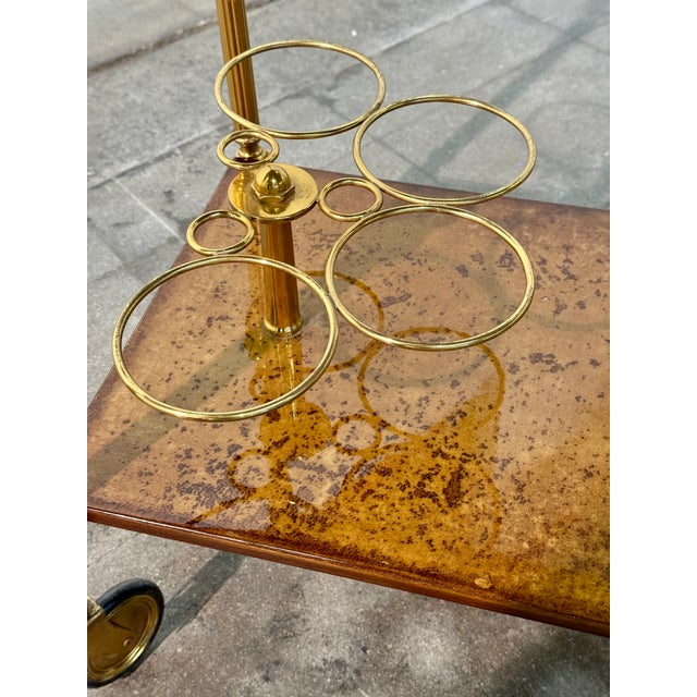 Italian Burl Wood and Brass Bar Cart, 1950s For Sale - Image 10 of 15