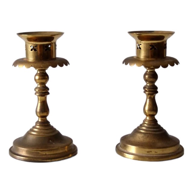 Vintage Brass Candlestick Holders Pair For Sale