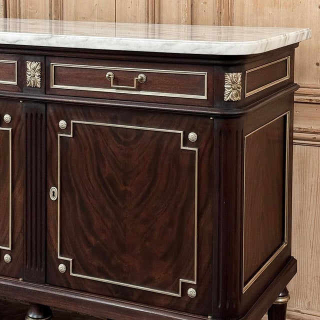 19th Century French Louis XVI Mahogany Buffet With Carrara Marble Top For Sale - Image 9 of 18
