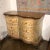 Hand painted three drawer chest featuring a curved front accented with fretwork carving and faux marble top in a aged...