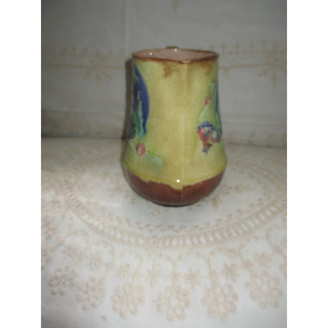 English Antique 1800s Majolica Chinese Fan Design Pitcher For Sale - Image 3 of 6