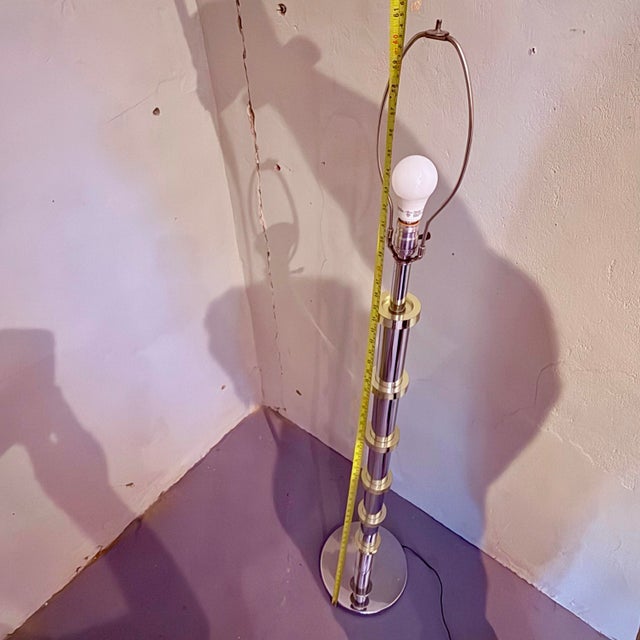 Vintage Modern Chrome & Brass-Toned Floor Lamp With Black Drum Shade For Sale - Image 11 of 11