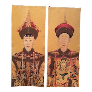 Vintage Chinoiserie Textile Wall Hangings - a Pair For Sale