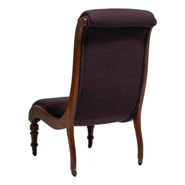19th Century France Deep Aubergine Plum Upholstered Slipper Side Chair For Sale