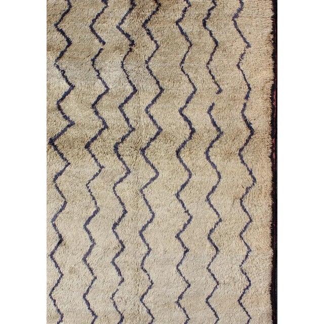Mid 20th Century Mid 20th Century Mid 20th Century Vintage Tulu Rug With Modern Design in Off Taupe Color and Dark Blue Lines For Sale - Image 5 of 12