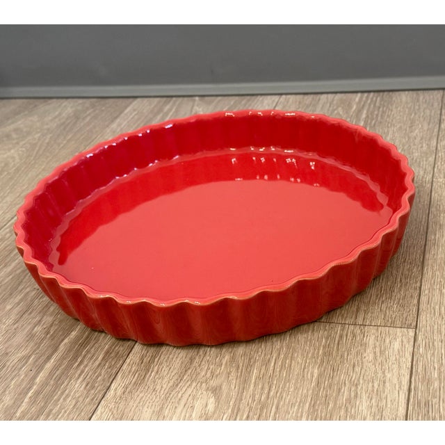 Vintage Red Ceramic Tart Dish – 11” Fluted Stoneware Bakeware For Sale - Image 6 of 6