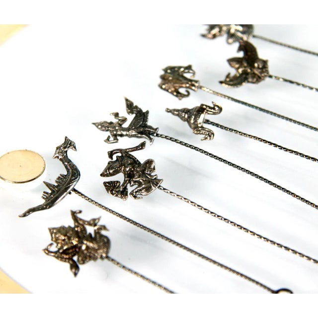 Sterling Silver Thai Buddhist Cocktail Forks / Hors d'Oeuvre Picks - Set of 8 For Sale - Image 4 of 9