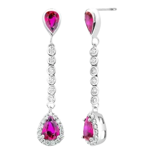 Diamond Pear Ruby 3.40 Carat Halo Lariat 14 Karat White Gold 1.5 Inch Drop Earrings - 2 Pieces