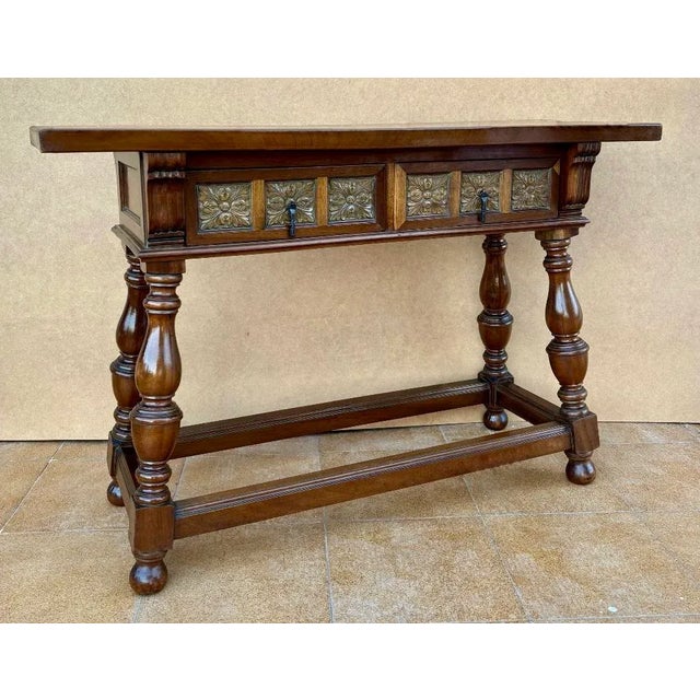 Spanish Console Table with Drawers and Turned Legs, 1920s For Sale - Image 4 of 11