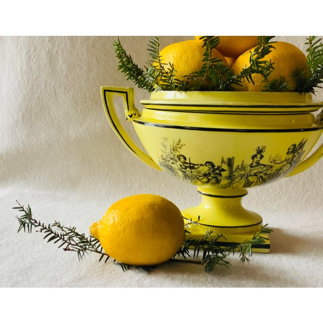 Vintage Yellow Black Toile Creil Ware Covered Tureen Italian Porcelain For Sale - Image 13 of 18