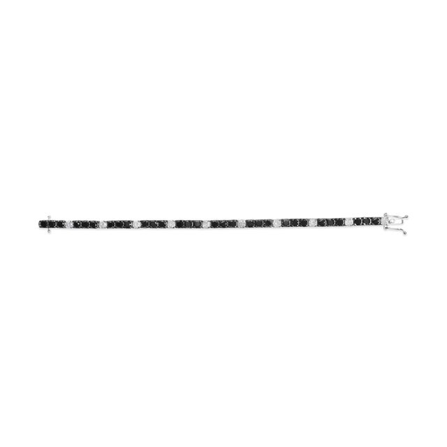 Contemporary .925 Sterling Silver 12.0 Cttw Black and White Diamond Tennis Bracelet (I-J Color, I2-I3 Clarity) - 7.25" Inches For Sale - Image 3 of 5