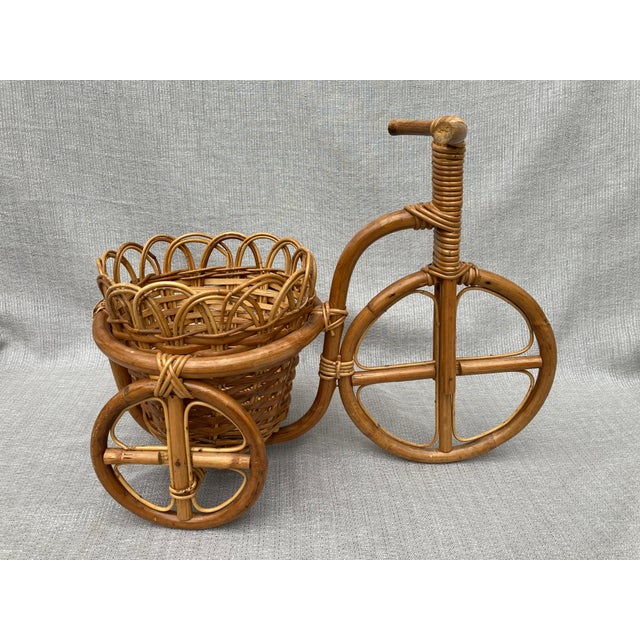 Porte Pot De Fleur Tricycle En Rotin Vintage Années 70/80 - Déco Rétro