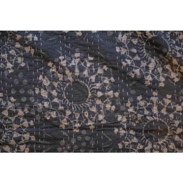 Indian Boho Chic Gray/Blue Kantha For Sale - Image 3 of 8